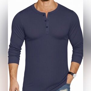 Classic Navy Long Sleeve Henley for Men